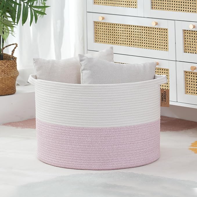 COMFY-HOMI XXXL Large Laundry Basket, Cotton Rope Nursery Woven Basket for Storage, Blanket Baskets Living Room Laundry Hamper, Dog Toy Storage Organizer, Home Decor
