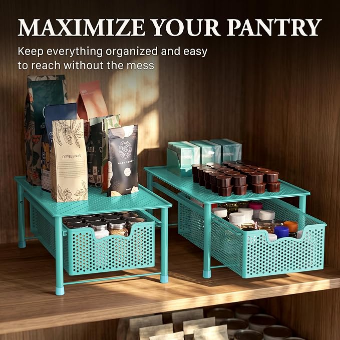 Simple Houseware Stackable Cabinet Basket Drawer Organizer, Turquoise
