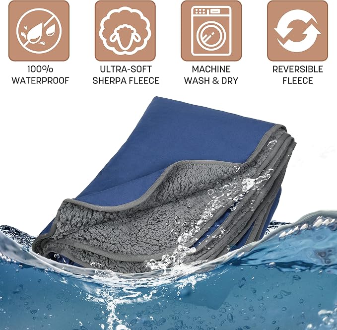 Tirrinia Waterproof Outdoor Blanket with Sherpa Lining, Windproof Foldable