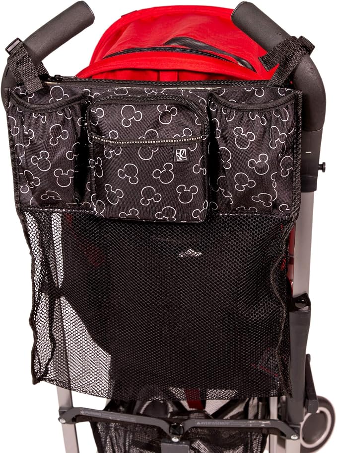 J.L. Childress Disney Baby Cups N Cargo Stroller Organizer & Caddy, Mickey | Essential baby travel accessory with cup holders, large mesh storage pocket & zipper pocket fits UPPAbaby, Doona, Nuna & More