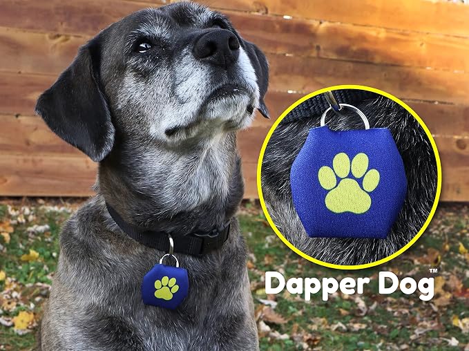 Dapper Dog - Dog Tag Silencer with Tag Ring (Dark Blue with Yellow Paw Print)