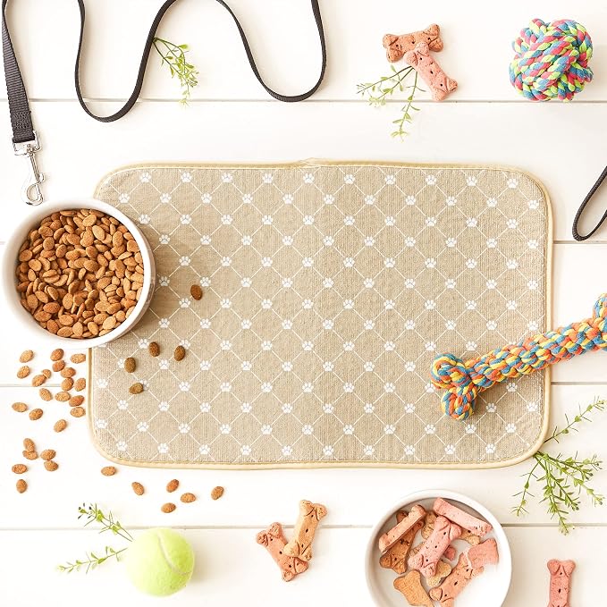 Bone Dry Machine Washable, Ultra Absorbent Pet Mat, 12x18, Taupe Trellis Print