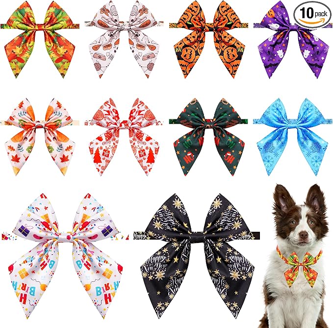 PET SHOW 10 Pack Holiday Winter Sailor Dog Bowties for Large Dogs