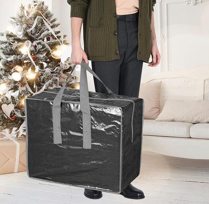 Christmas Ornaments Storage bags By ProPik Holiday Accessories Bag Tear-Proof Tarp 18 X 10 X 15 with Handles and Full Length Zipper (Black)