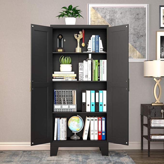 GAIOUS 61.02" Kitchen Pantry Cabinet, Black Metal Pantry Storage Cabinet | with 2 Doors and Adjustable Shelves, Food Storage for Kitchen, Living Room, Bedroom, Dining Room Sideboard Cupboard