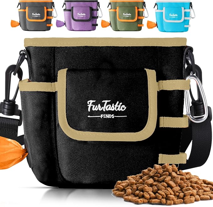 Dog Treat Pouch with Magnetic Closure for Pet Training | 3-Way Wear Treat Bag, 900D Waterproof Fabric, 4 Storage Spaces for Walking, Hiking, Agility, Training & Daily Rewards