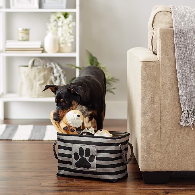 Bone Dry Pet Storage Collection Striped Paw Patch Bin, Black, Small Rectangle (Pack of 12)