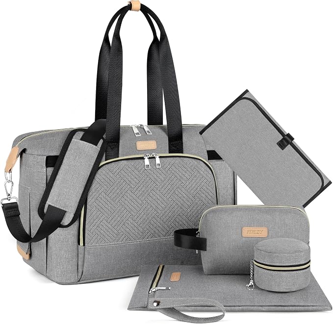Diaper Bag Tote for Baby 7PCS, Large Mommy Bag with Portable Changing Pad | Multifunctional Hospital Bags for Labor and Delivery with Pacifier Case and Organizer Pouches,Travel Baby Bag for Boy Girl