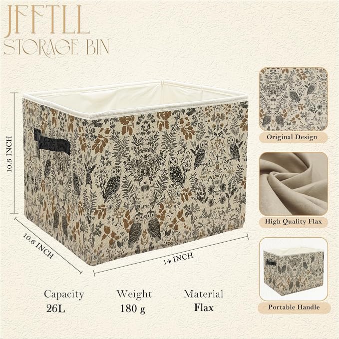 Owl Storage Bins with Handles, Owl Gifts for Women, Vintage Botanical Owls Collapsible Laundry Basket Storage Box for Home Bedroom Bathroom Clothes Toys Books