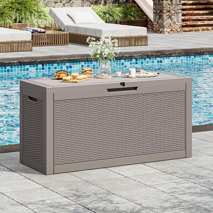 75 Gallon Outdoor Storage Box Waterproof Deck Box for Patio | Gray, Resin, Weatherproof, Lockable, Compact, Easy Assembly, Patio Cushions Storage, Pool Garden Accessories Organization