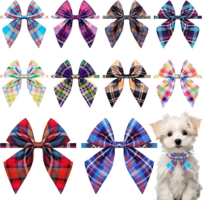 PET SHOW 10 Pack Plaid Sailor Dog Bowties for Small Dogs