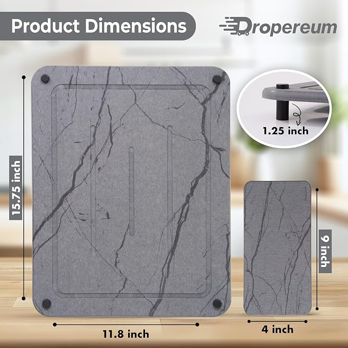 Dish Drying Mat for Kitchen Counter, Drying Matt Kitchen Counter+Sink Caddy | 100% Natural Diatomite Stone, Quick Drying, Non-Toxic, BPA-Free, Eco-Friendly Stone Dish Drying Mat (15.7x11.8" & 8"x4")