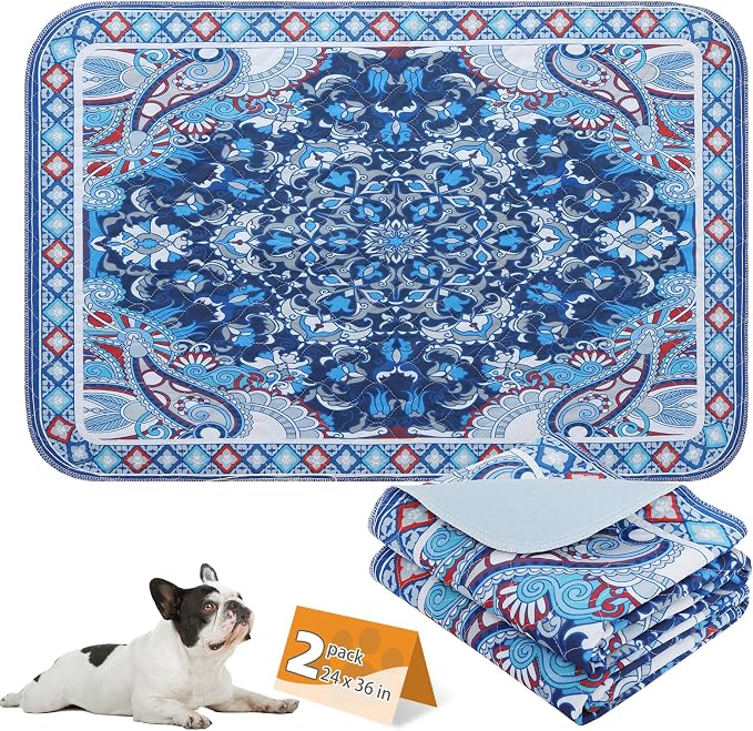 Washable Pee Pads for Dogs, 2 Pack Super Absorbent Reusable Puppy Training Pads Waterproof, Nonslip and Leak-Proof Dog Pee Pads, Large Pet Mats Whelping Pads for Floor, Crate, Blue 24"x36"