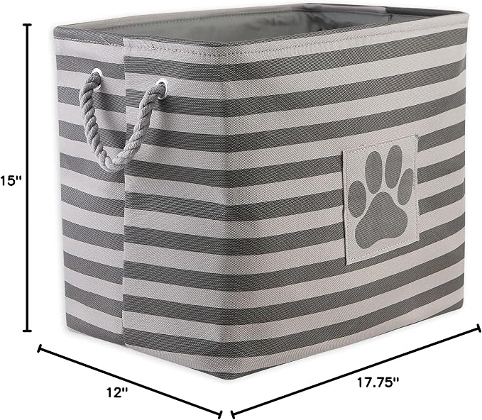 Bone Dry Pet Storage Collection Striped Paw Patch Bin, Large Rectangle, Gray