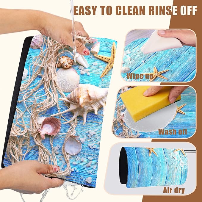 Summer Sea Shells Starfish Coffee Mat Absorbent Dish Drying Mat for Kitchen Counter Hide Stain Rubber Backed Coffee Bar Accessories 11.8 x 19.7 Inch Fit Under Espresso Machine