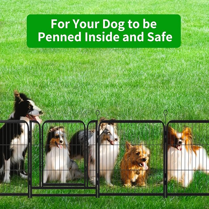 Kfvigoho Puppy Playpen 8 Panels Small Dog Fence Outdoor Indoor Use 24" | Anti-Rust Coating-Strengthened Dog Fence with Doors Portable for RV Camping Yard, Total 17FT, 25 Sq.ft, Snowy Black