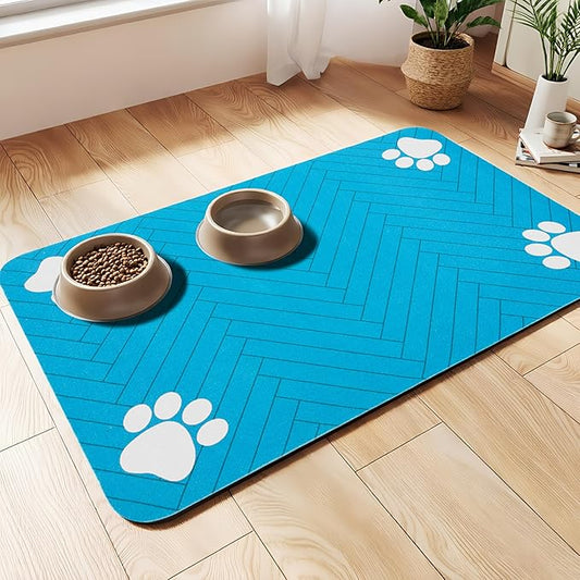 Pet Feeding Mat-Absorbent Dog Feeding Mat for Food and Water Bowl,No Stains Pet Placemat,Quick Drying Water Dispenser Mat for Dog and Cat,Easy to Clean Dog Accessories(M,Blue)