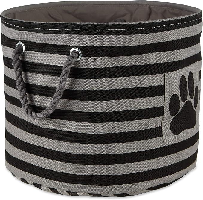 Bone Dry 5743 Pet Storage Collection Striped Paw Patch Bin, Medium Round, Black