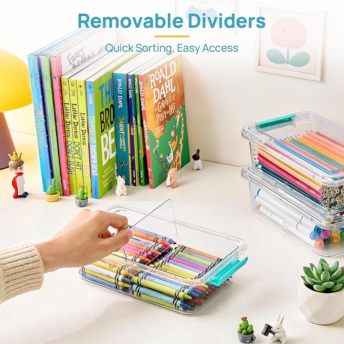 Vtopmart 8 Pack Clear Pencil Box with Removable Divider, BPA-Free Plastic Storage Containers for Pens, Pencils, Crayons, Markers, Craft Supplies and Small Items