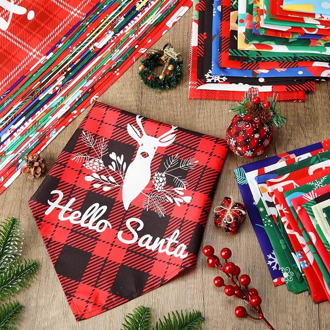 Sanwuta 60 Pcs Christmas Dog Bandanas Bulk Xmas Pet Bib Scarf, Santa Medium | Adjustable Dog Bandanas, Triangle Scarf Holiday Pet Costume, Fits Small to Large Pet
