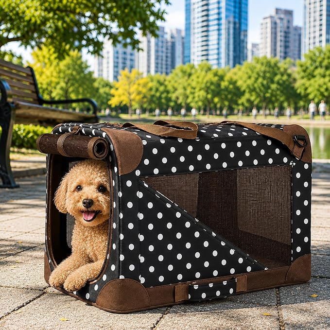 Pet Life ® Vista-View 360 Degree Zippered and Collapsible Soft Folding Pet Dog Crate Travel Dog Kennel with Zippered Entrances
