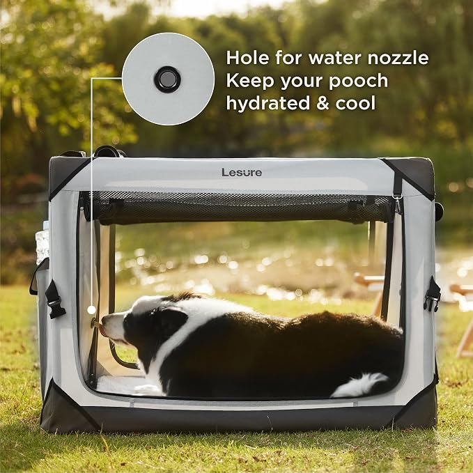 Lesure Portable Soft Collapsible Dog Crate for Medium Dogs, 30in Light Grey | Travel Camping Pet Kennel, 4-door, Indoor and Outdoor Use, Easy to Set Up and Fold, For Medium Breeds Up to 50lbs