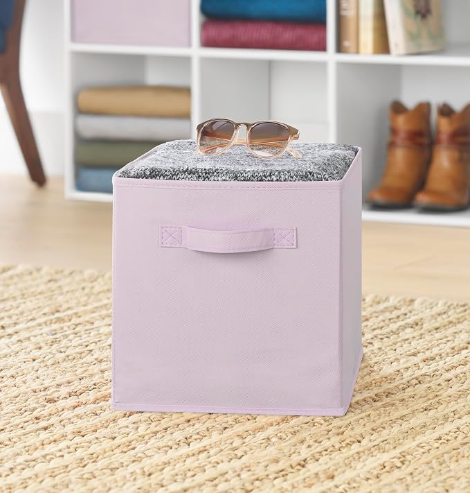 Whitmor Fabric Storage Cubes 2 Pack, Light Lavender Closet Organizer Bins with Handles, 10.5 x 10.5 x 11 Inch Non-Woven Storage Baskets for Shelves, Closet, Nursery, Bedroom, Office