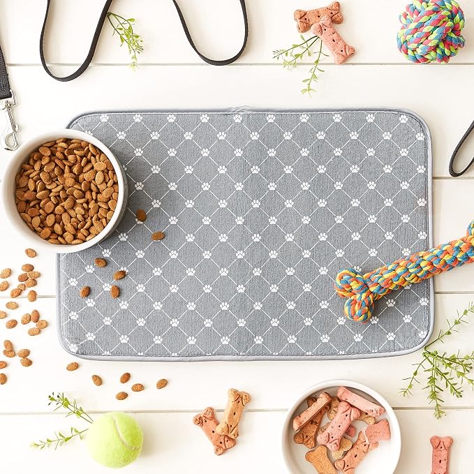 Bone Dry Machine Washable, Ultra Absorbent Pet Mat, 12x18, Gray Trellis Print