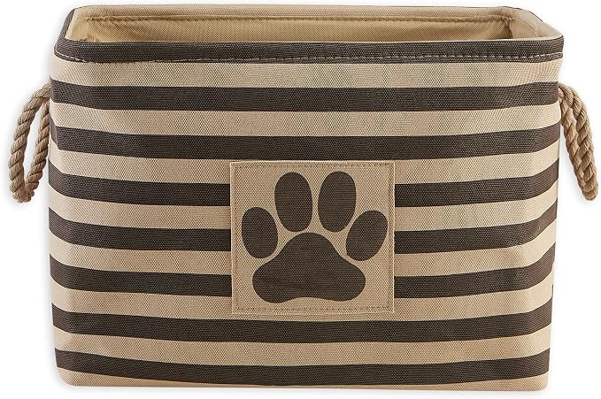 Bone Dry Pet Storage Collection Striped Paw Patch Bin, Medium Rectangle, Brown