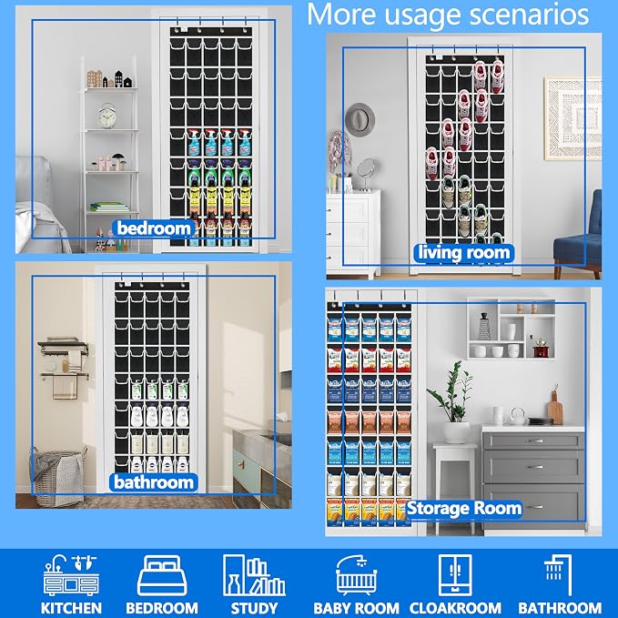Over the Door Shoe Organizer, 2025 Upgrade 35 Large Pockets for Shoe Storage, Hanging Shoe Holder with Metal Hook, Clear Shoe Rack for Closet Bathroom Door Space Saving - Black/White