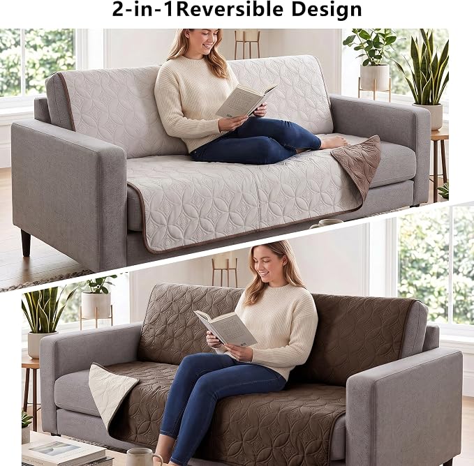 Waterproof Couch Cover for Dogs - Washable Pets Furniture Protector | TPU Leak-Proof Liner, Lightweight & Reversible, Fits Chair, Sofa, Bed, 52" x 82" , Chocolate/Cream