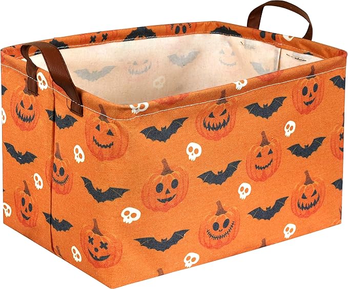 Rectangular Halloween Baskets,Pumpkin Basket for Kids with Handles. Candy Basket,Books Bins. (Halloween Pumpkin)