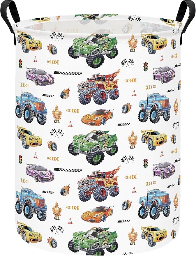 Monster Truck Laundry Hamper Storage Basket | Foldable with Waterproof PE Coating Organizer Bin for Kids Boys and Girls,Office,Bedroom,Clothes
