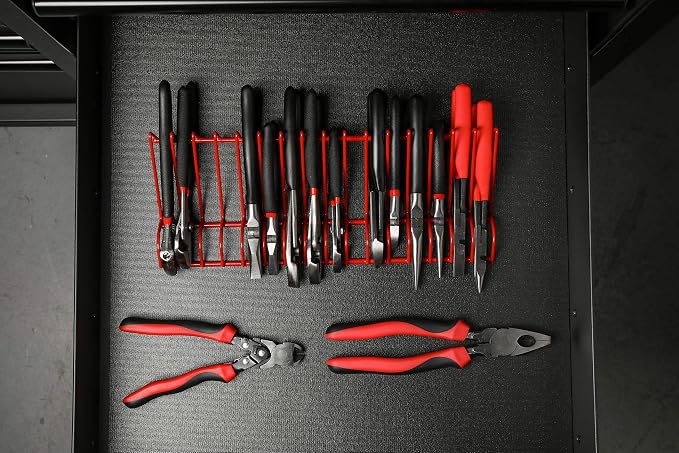 ARES 62003 Red 16-Slot Plier Rack - Tool Drawer Organizer | 3/4-In Slots Fit Most Pliers; PVC Coating Prevents Slippage