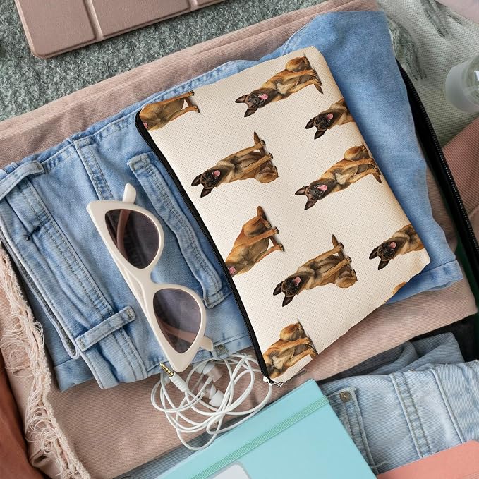 Belgian Malinois Dog Makeup Bag, Belgian Malinois Lovers Gifts Cosmetic Bag for Women, Dog Mom Lovers Owner Gifts for Women Christmas, Pet Lover Gift Zipper Travel Makeup Pouch for Purse