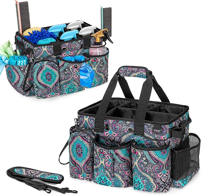 LoDrid Large Professional Cleaning Caddy with Detachable Divider, Totem | Cleaning Supply Organizer with Handle and Shoulder Strap for Housekeepers & Cleaners