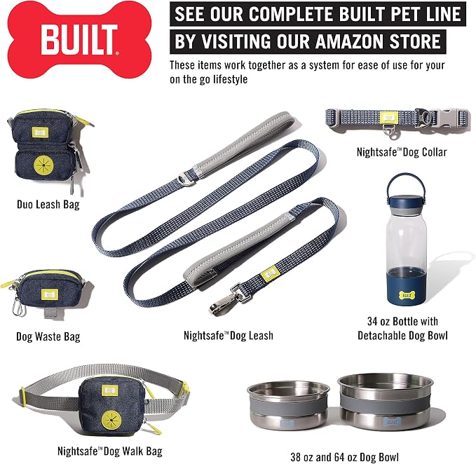BUILT Duo Leash Bag (Pet Waste Bag & Treat Holder), Navy and Yellow