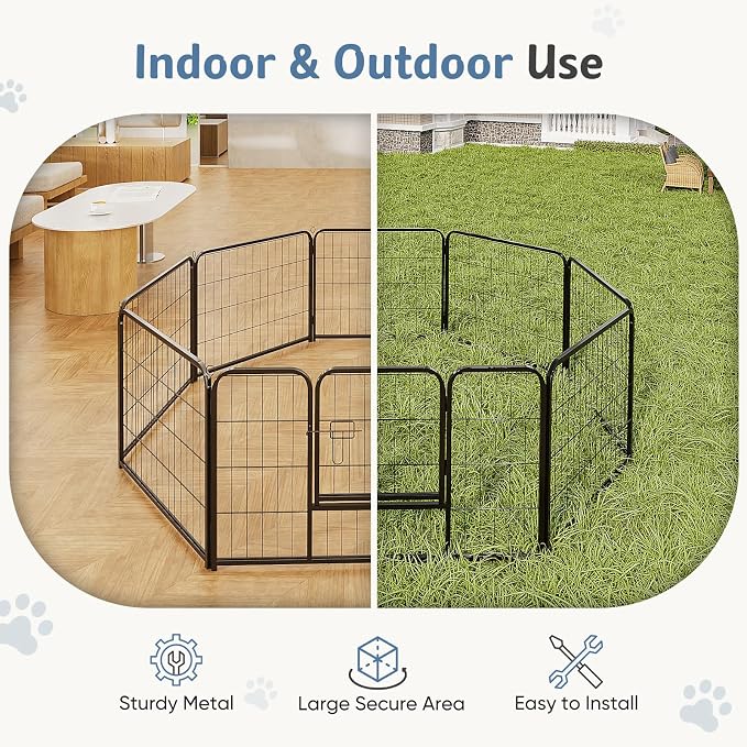 DUMOS Dog Playpen 40 Inch 8 Panels Indoor Outdoor Metal Pet Fence | Foldable Dog Play Pen with Door, Portable Exercise, RV Camping, Puppy Small Medium Large Dogs
