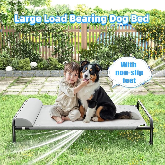Simple Trending Elevated Dog Bed for Large Dogs, 44.5" x 31", Grey | Cooling Raised Pet Cot with Bolster, Dog Couch Cot for Indoor Outdoor, Breathable Mesh, Waterproof, Non-Slip Feet