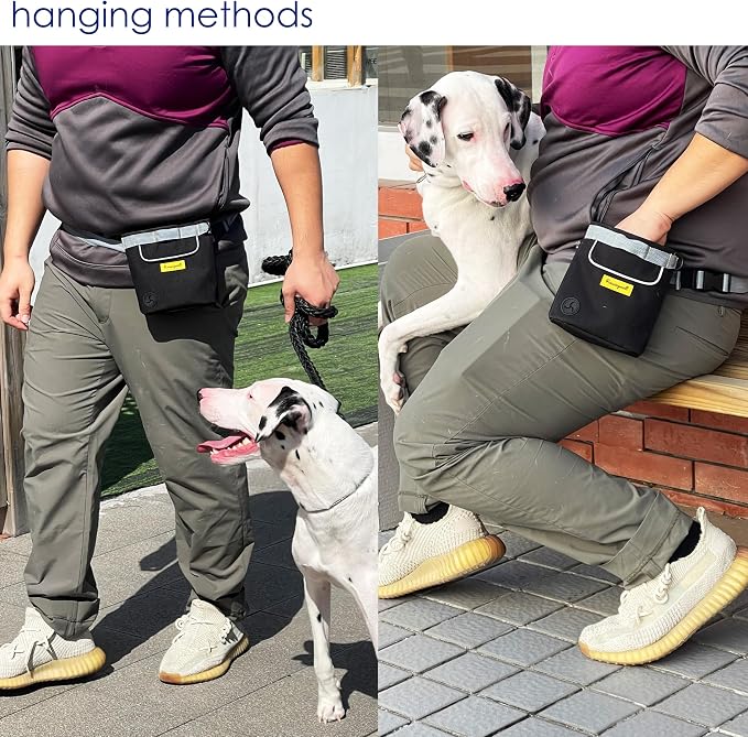 Raisingwell Dog Treat Pouch for Pet Walking and Training with Clicker 2 Cup Silicone Bag Small Fanny Pack Holder for Puppy Snack Dispenser Kit for Leash and Outdoor Use (Black)