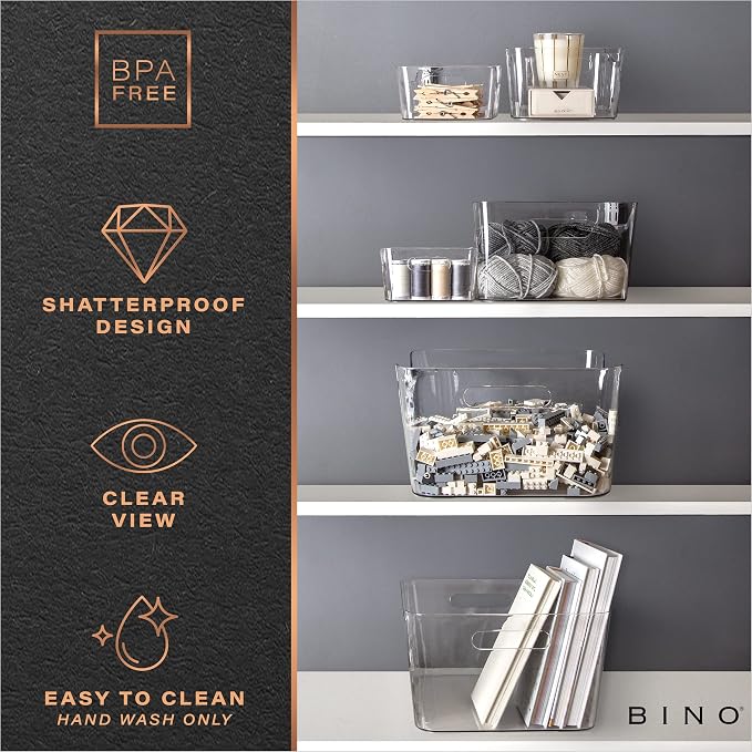 BINO | Plastic Storage Bins, Small - 12 Pack, Clear | THE SOHO COLLECTION | Pantry Organizers and Storage Containers Fridge Organizer Bins Kitchen Cabinet Organizer Medicine Cabinet Bin