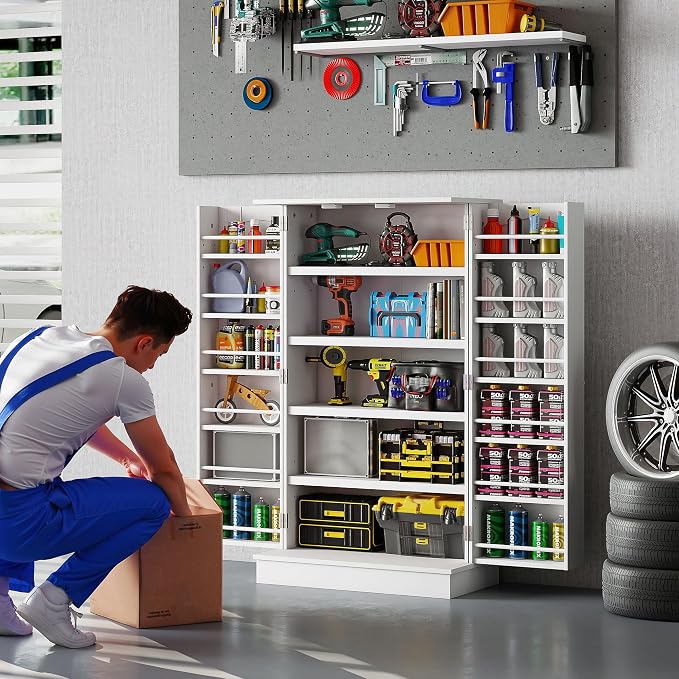 HOMCOM 41" Kitchen Pantry Storage Cabinet 12 Door Shelves White | Freestanding Kitchen Cabinet, 2 Doors, 5-Tier Shelving, Adjustable Shelves