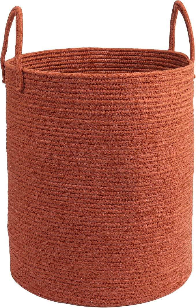 Woven Cotton Rope Laundry Basket, 15" x 20" Laundry Hamper, Rustic | Rope storage basket for dirty clothes, toys and blankets. Perfect for bathroom, baby nursery and living room storage.