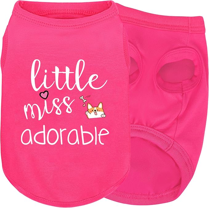 Cotton Dog Shirt with 'Little Miss Adorable' Corgi Head Print, Soft & Breathable Pet Apparel for Small, Medium, and Large Dogs, All-Season Sleeveless Vest, Cute and Comfortable Dog Outfit.Pink XL