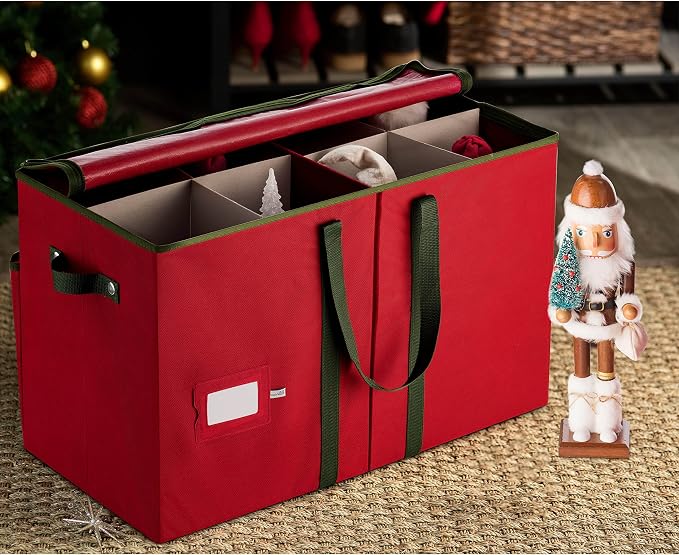 ZOBER Nutcracker Storage Containers - Ornament Christmas Figurine Storage Box - Christmas Village Containers Fits Up to 8 15-Inch Figurines & Xmas Decorations Accessories - Red
