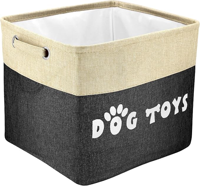 PET ARTIST Dog Toy Basket, Large Collapsible, Black, L:15"x13"x12" | Dog Toy Bin Box, Comfortable Handles, Large Pet Toy Storage Organizer, For Accessories, Toys, Coat & Clothing, Blanket Leash