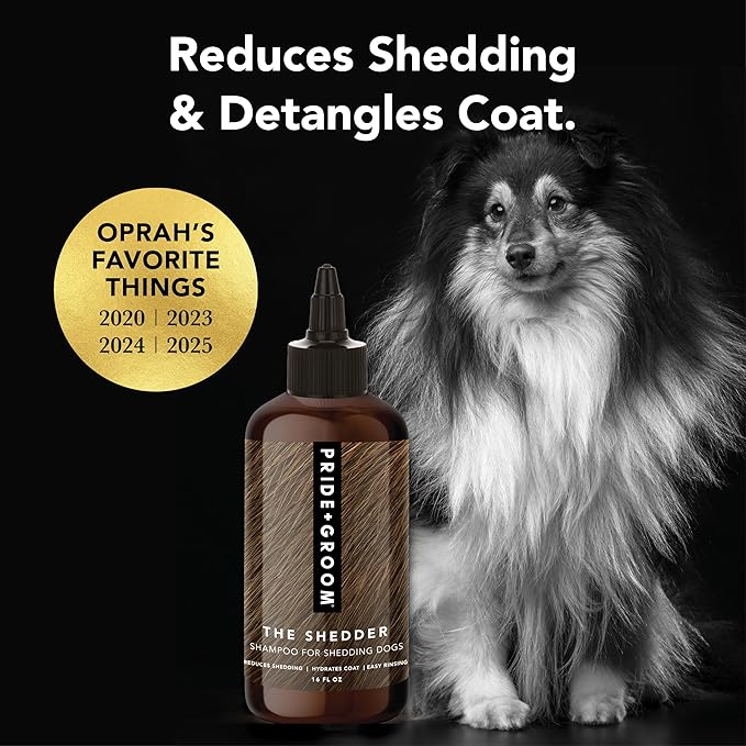 Pride and Groom The Shedder | Dog Deshedding Shampoo | All Natural Body Wash with Essential Oils & Ingredients that Reduce Pet Shedding & Fur Dander for Curly and Wavy Coats – 16oz