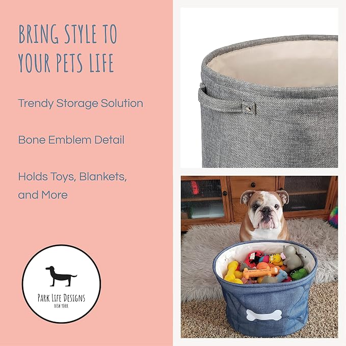 Park Life Designs - Dog Toy Storage for All Pets, Including Cats, Puppies, and Kittens (Capri, Gray, White Bone)