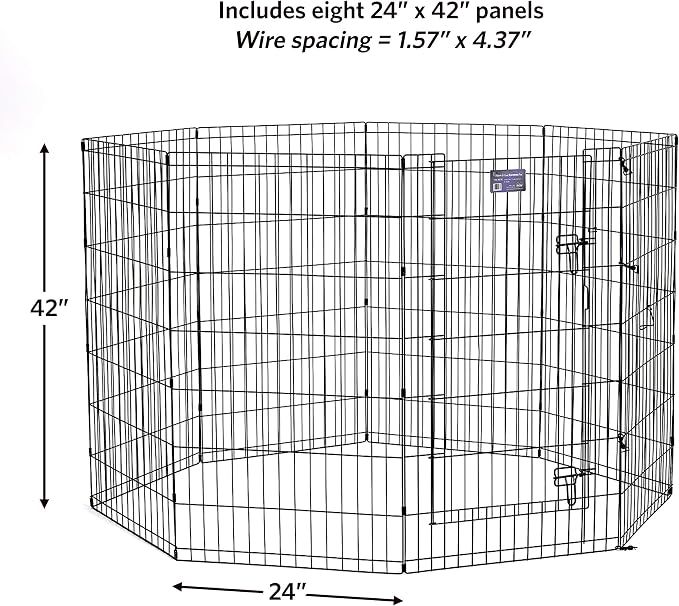 MidWest 42-Inch Exercise Pen, Single Door, 16 Sq Ft Play Area | for Indoor and Outdoor Use, Large Door Opening & Secure Latch, Easy to Set Up, Foldable Playpen