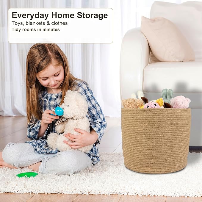 XUANGUO Jute Rope Basket For Girls Boys Kids 16”X14” | Baby Laundry Baskets, Blanket Basket, Nursery Bin; Round Woven Basket Organizer for Toy Storage, Blankets, Shoes and Clothes